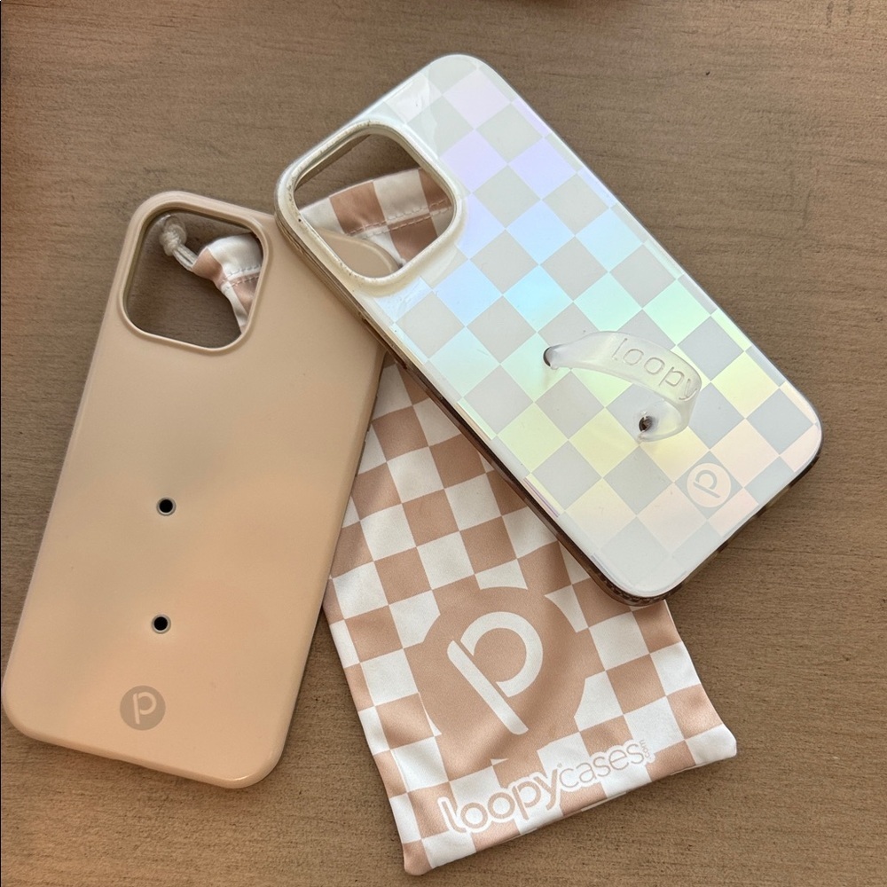 Loopy Case Iridescent Checkered and Beige Phone Case Set